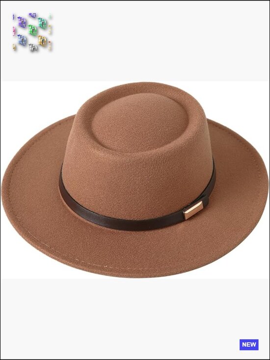 Vintage Wide Brim Wool Fedora Hat Belt Panama Felt Jazz Hat Adjustable One Size
